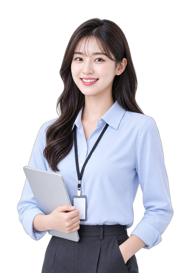 Seorang perempuan berkemeja biru muda sambil memeluk laptop